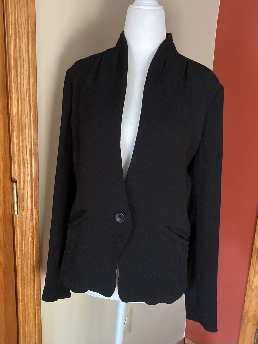 Eileen Fisher Black Silk Rayon Textured Shawl Collar Blazer Jacket Size S